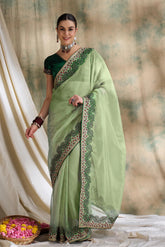 Womens Fashion Ethnic Pista Green Color Sarees-MLSHWSA1599PSG0ONE